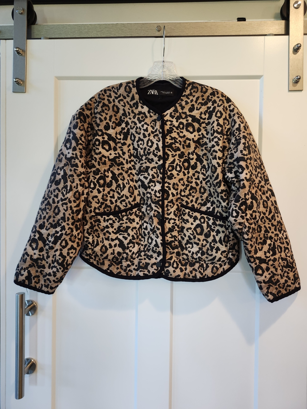 ZARA Leopard Print Quilted Jacket in Tan and Black